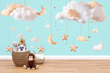Load image into Gallery viewer, Cloud Moon Star Nursery Wall Decal – Neutral Above Crib Mobile Wall Art for Baby Room 058mv