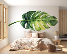 Load image into Gallery viewer, Monstera Leaf Wall Mural – Large Tropical Botanical Wall Decal for Bedroom, Oversized Green Plant Wall Art 062mv