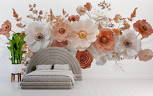 Load image into Gallery viewer, Terracotta Floral Wall Mural for Bedroom – Large Above Bed Flower Wallpaper, Boho Neutral Removable Wall Decal 063mv