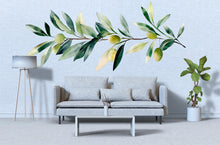 Load image into Gallery viewer, Olive Branch Wall Mural for Bedroom – Large Watercolor Olive Leaf Above Bed Wall Decal 064mv