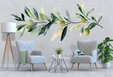 Load image into Gallery viewer, Olive Branch Wall Mural for Bedroom – Large Watercolor Olive Leaf Above Bed Wall Decal 064mv