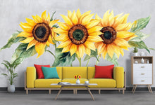 Load image into Gallery viewer, Large Sunflower Wall Decal – Watercolor Sunflower Mural for Living Room, Bright Floral Statement Wall Art 070mv