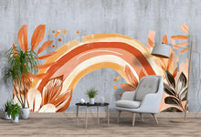 Load image into Gallery viewer, Terracotta Rainbow Wall Decal – Boho Floral Mural Above Bed, Large Bedroom Peel and Stick Wall Art 079mv