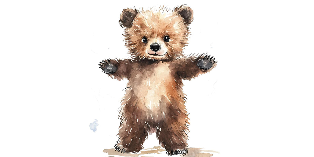 Standing Baby Bear Wall Decal Watercolor Nursery Sticker | Cute Woodland Animal Mural for Kids Room | Peel & Stick Removable Nursery