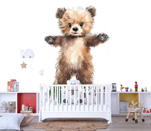 Load image into Gallery viewer, Standing Baby Bear Wall Decal Watercolor Nursery Sticker | Cute Woodland Animal Mural for Kids Room | Peel &amp; Stick Removable Nursery