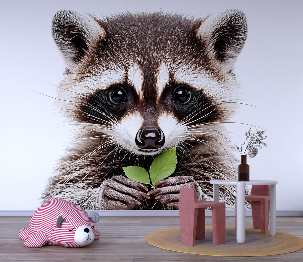 Realistic Baby Raccoon Wall Decal Nursery Sticker | Cute Woodland Animal Mural for Kids Room | Peel & Stick Removable Vinyl Nursery Wall