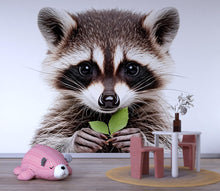 Load image into Gallery viewer, Realistic Baby Raccoon Wall Decal Nursery Sticker | Cute Woodland Animal Mural for Kids Room | Peel &amp; Stick Removable Vinyl Nursery Wall