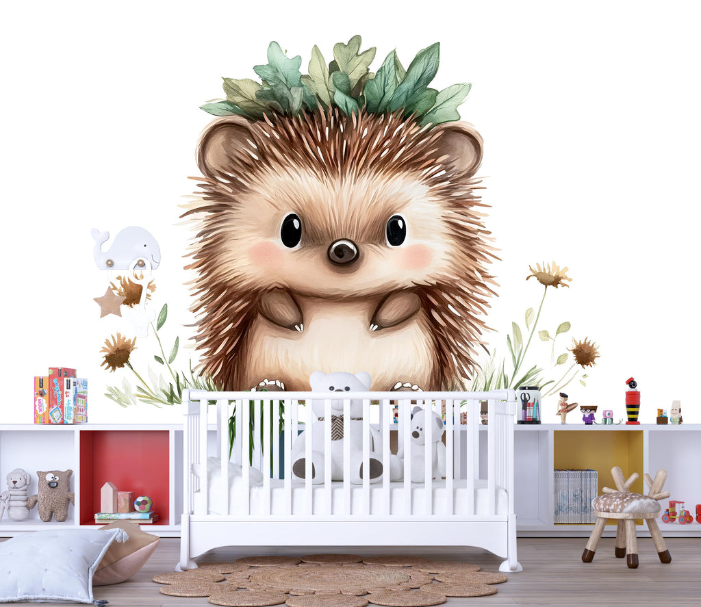 Cute Hedgehog Wall Decal for Nursery | Woodland Animal Sticker | Peel & Stick Removable Kids Room Mural | Baby Nursery Decor | Forest Theme