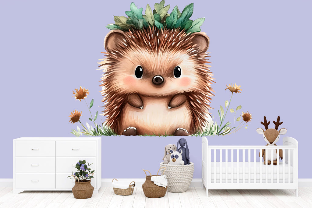 Cute Hedgehog Wall Decal for Nursery | Woodland Animal Sticker | Peel & Stick Removable Kids Room Mural | Baby Nursery Decor | Forest Theme