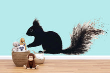 Load image into Gallery viewer, Black Squirrel Wall Decal with Splatter Tail | Woodland Nursery Animal Sticker | Modern Kids Room Decor | Peel &amp; Stick Removable Mural