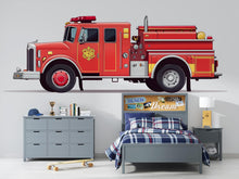 Load image into Gallery viewer, Fire Truck Wall Decal for Kids | Red Fire Engine Wall Sticker | Boys Bedroom Decor | Removable Peel &amp; Stick Mural | Playroom Vehicle Theme