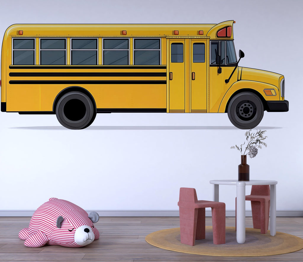 School Bus Wall Decal for Kids | Yellow Bus Wall Sticker | Classroom And Playroom Decor | Removable Peel & Stick Mural | Nursery