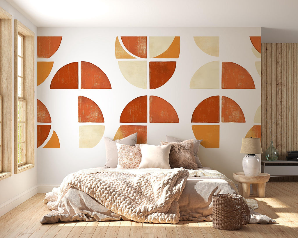 Terracotta Geometric Office Wall Mural – Abstract Semi Circle Wallpaper for Modern Workspace 091mv