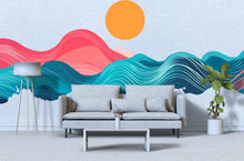 Load image into Gallery viewer, Large Ocean Wave Wall Mural, Colorful Sunset Wall Decal for Bedroom, Modern Coastal Removable Wall Art 095mv
