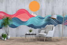 Load image into Gallery viewer, Large Ocean Wave Wall Mural, Colorful Sunset Wall Decal for Bedroom, Modern Coastal Removable Wall Art 095mv