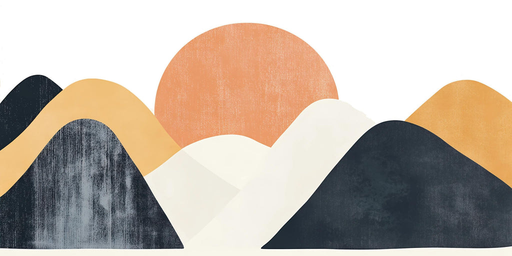 Abstract Mountain Sunset Wall Mural, Mid Century Modern Wall Art, Large Removable Wall Decal for Living Room or Entryway 096mv