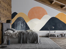 Load image into Gallery viewer, Abstract Mountain Sunset Wall Mural, Mid Century Modern Wall Art, Large Removable Wall Decal for Living Room or Entryway 096mv
