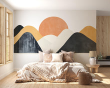 Load image into Gallery viewer, Abstract Mountain Sunset Wall Mural, Mid Century Modern Wall Art, Large Removable Wall Decal for Living Room or Entryway 096mv