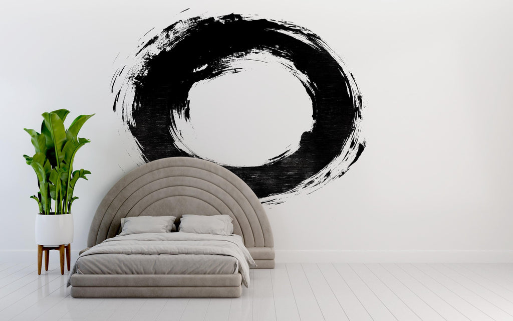 Zen Circle Wall Mural, Large Black Enso Brushstroke Wall Art, Minimal Japanese Removable Wall Decal 106mv