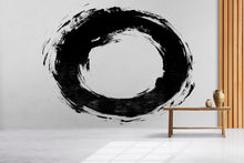 Load image into Gallery viewer, Zen Circle Wall Mural, Large Black Enso Brushstroke Wall Art, Minimal Japanese Removable Wall Decal 106mv