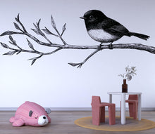 Load image into Gallery viewer, Bird on Branch Wall Decal, Large Line Art Kids Wall Art, Scandinavian Nursery Removable Mural 110mv
