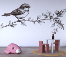 Load image into Gallery viewer, Bird on Blossom Branch Wall Decal, Vintage Line Art Nursery Wall Mural, Kids Room Removable Wall Art 111mv