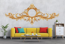 Load image into Gallery viewer, Gold Baroque Headboard Wall Decal, Ornate Rococo Bedroom Wall Art, Removable Faux Mirror Mural 113mv
