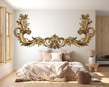 Load image into Gallery viewer, Gold Baroque Wall Decal, Large Ornate Living Room Wall Art, Luxury Removable Over Sofa Mural 114mv