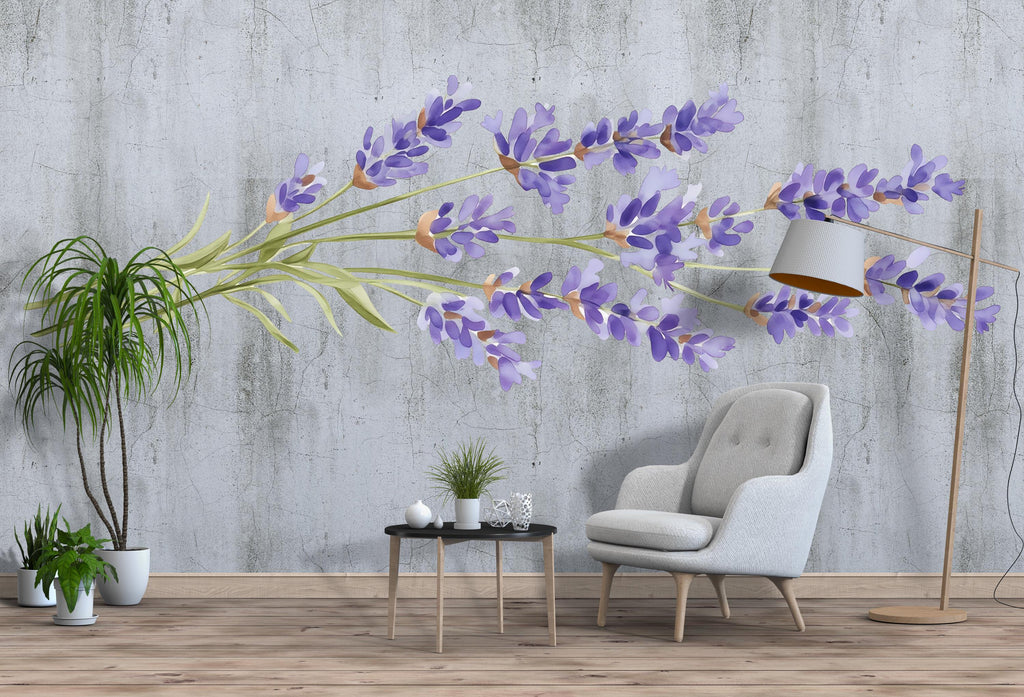 Lavender Wall Decal, Large Floral Bedroom Wall Art, Provence Inspired Removable Headboard Mural 115mv