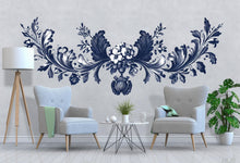 Load image into Gallery viewer, Navy Floral Headboard Wall Decal, Large Baroque Bedroom Wall Art, Removable Over Bed Mural 122mv