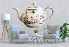 Load image into Gallery viewer, Giant Teapot Wall Decal, Vintage Floral Kitchen Wall Art, Removable Tea Room Mural 123mv