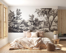Load image into Gallery viewer, Toile Cottage Landscape Wall Mural, Vintage French Bedroom Wall Art, Removable Headboard Mural 127mv