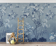Load image into Gallery viewer, Blue Chinoiserie Tree Wallpaper Mural – Icy Blue &amp; Navy Blossoms, Elegant Curved Branches, Luxury Sapphire Botanical Wall Art 189DE