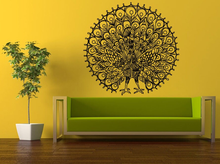 Wall Decal Vinyl Sticker Decals Peal And Stick Cheap Free Shipping Decor Art Beautiful Peacock Pretty Bird Amazing Feathers L420