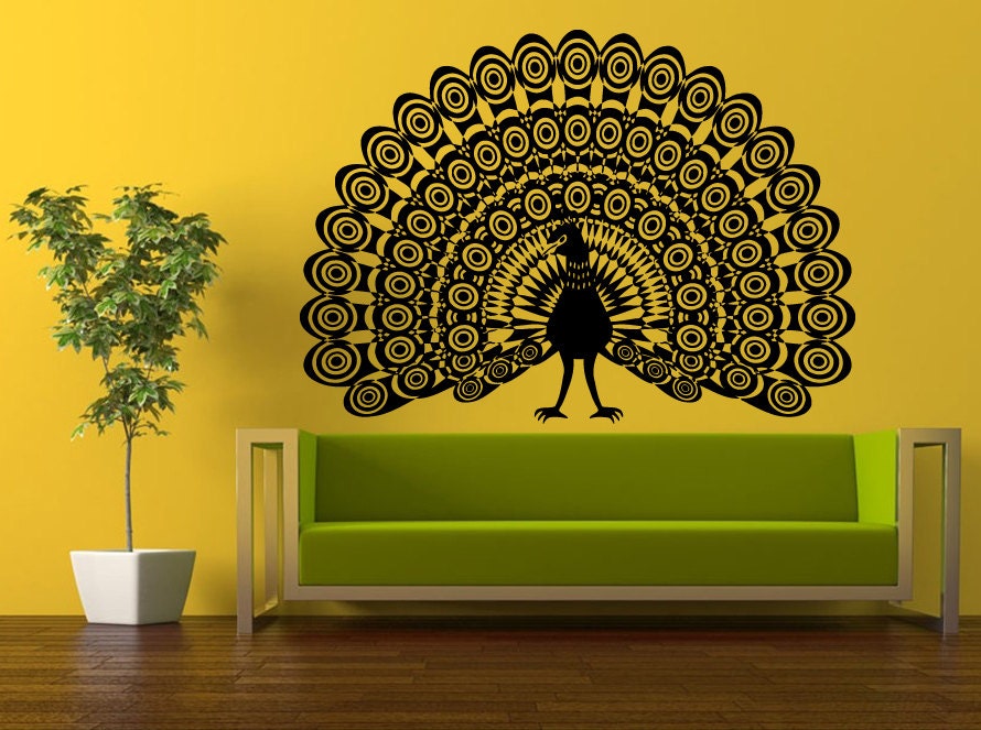 Wall Decal Vinyl Sticker Decals Peal And Stick Cheap Free Shipping Decor Art Beautiful Peacock Pretty Bird Amazing Feathers L421