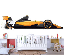 Load image into Gallery viewer, Orange Race Car Wall Decal | Kids Room Racing Car Sticker | Fast Speed Sports Car Mural | Peel &amp; Stick Boys Bedroom Decor
