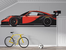 Load image into Gallery viewer, Red Race Car Wall Decal | Sports Car Sticker for Kids Room | Racing Theme Bedroom Decor | Peel &amp; Stick Removable Wall Art | Boys Playroom