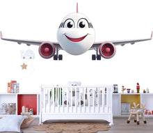 Load image into Gallery viewer, Smiling Airplane Wall Decal | Cute Plane Sticker for Kids Bedroom | Nursery Aviation Decor | Peel &amp; Stick Removable Wall Art | Playroom