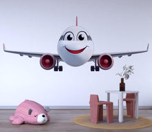 Load image into Gallery viewer, Smiling Airplane Wall Decal | Cute Plane Sticker for Kids Bedroom | Nursery Aviation Decor | Peel &amp; Stick Removable Wall Art | Playroom