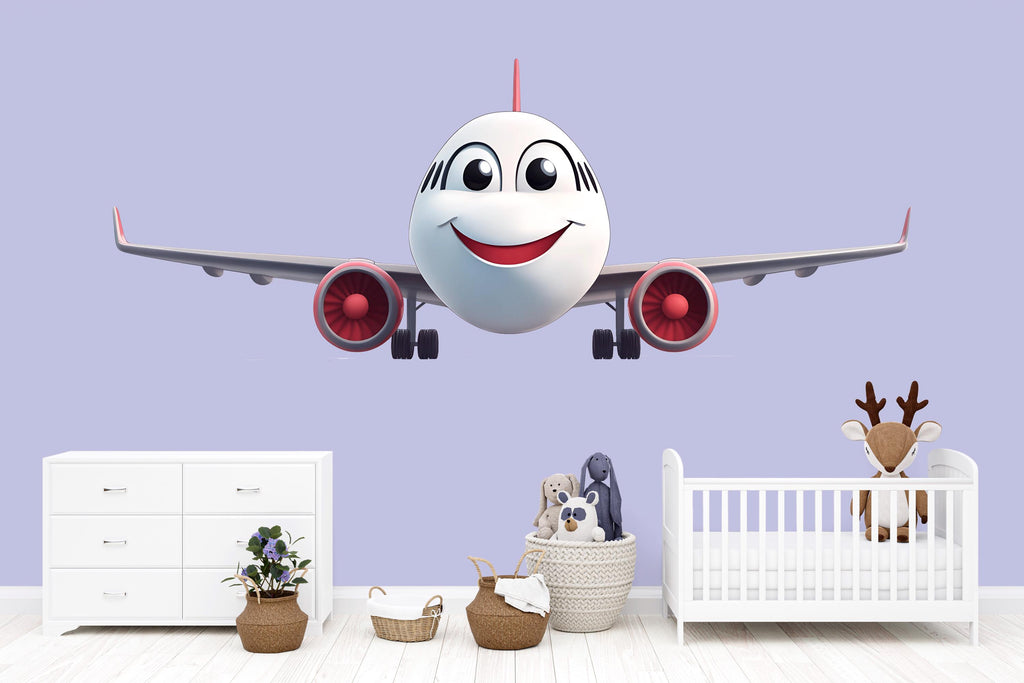Smiling Airplane Wall Decal | Cute Plane Sticker for Kids Bedroom | Nursery Aviation Decor | Peel & Stick Removable Wall Art | Playroom