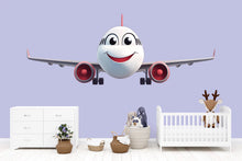 Load image into Gallery viewer, Smiling Airplane Wall Decal | Cute Plane Sticker for Kids Bedroom | Nursery Aviation Decor | Peel &amp; Stick Removable Wall Art | Playroom