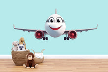 Load image into Gallery viewer, Smiling Airplane Wall Decal | Cute Plane Sticker for Kids Bedroom | Nursery Aviation Decor | Peel &amp; Stick Removable Wall Art | Playroom