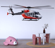 Load image into Gallery viewer, Red and Black Helicopter Wall Decal for Kids | Aviation Nursery Peel &amp; Stick Wall Sticker | Large Removable Helicopter Mural for Boys
