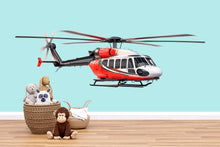 Load image into Gallery viewer, Red and Black Helicopter Wall Decal for Kids | Aviation Nursery Peel &amp; Stick Wall Sticker | Large Removable Helicopter Mural for Boys