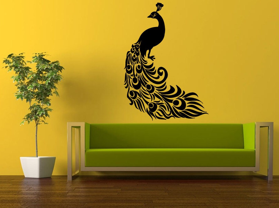 Wall Decal Vinyl Sticker Decals Peal And Stick Cheap Free Shipping Decor Art Beautiful Peacock Pretty Bird Amazing Feathers L417