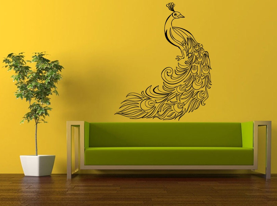 Wall Decal Vinyl Sticker Decals Peal And Stick Cheap Free Shipping Decor Art Beautiful Peacock Pretty Bird Amazing Feathers L418
