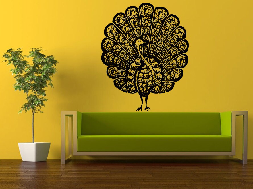 Wall Decal Vinyl Sticker Decals Peal And Stick Cheap Free Shipping Decor Art Beautiful Girl Woman Peacock Pretty Bird Amazing Feathers L423
