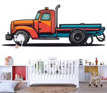 Load image into Gallery viewer, Colorful Tow Truck Wall Decal for Kids | Bold Cartoon Tow Truck Nursery Wall Sticker | Large Removable Peel &amp; Stick Boys Room Mural