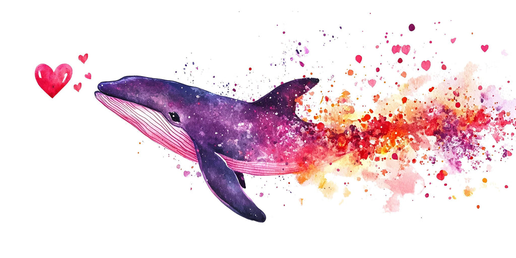 Galaxy Whale Wall Decal with Hearts | Watercolor Space Whale Nursery Wall Sticker | Colorful Peel & Stick Kids Mural | Baby Room Ocean Decor