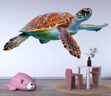Load image into Gallery viewer, Sea Turtle Wall Decal | Realistic Ocean Turtle Wall Sticker for Kids Room | Peel &amp; Stick Nursery Mural | Underwater Marine Animal Decor